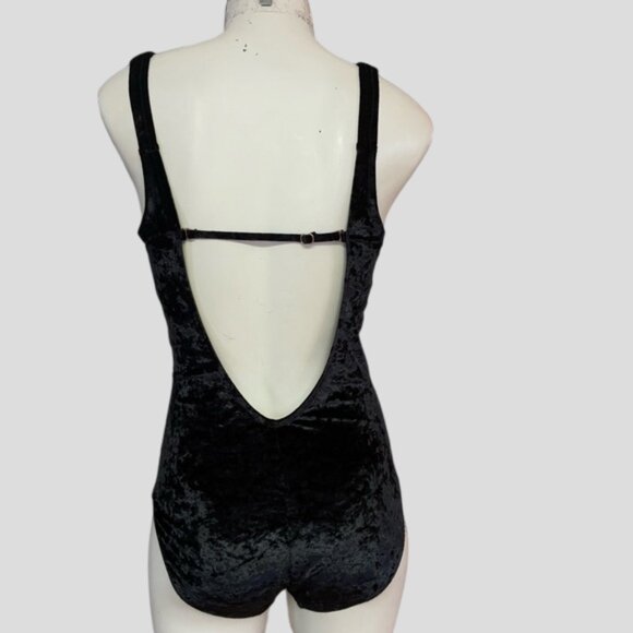 Sea & Her Black Velvet One Piece V Neck Swimsuit Bathing Suit Size - Picture 4 of 11